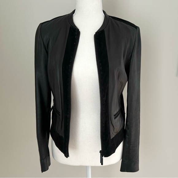 Armani Exchange Black Fitted Panelled Suede Leather Moto Jacket Biker size S - Picture 5 of 15